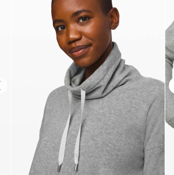 Lululemon Go Forward Fleece Pullover Sweater Light Grey High Cowl Neck Size 4 - Picture 6 of 16